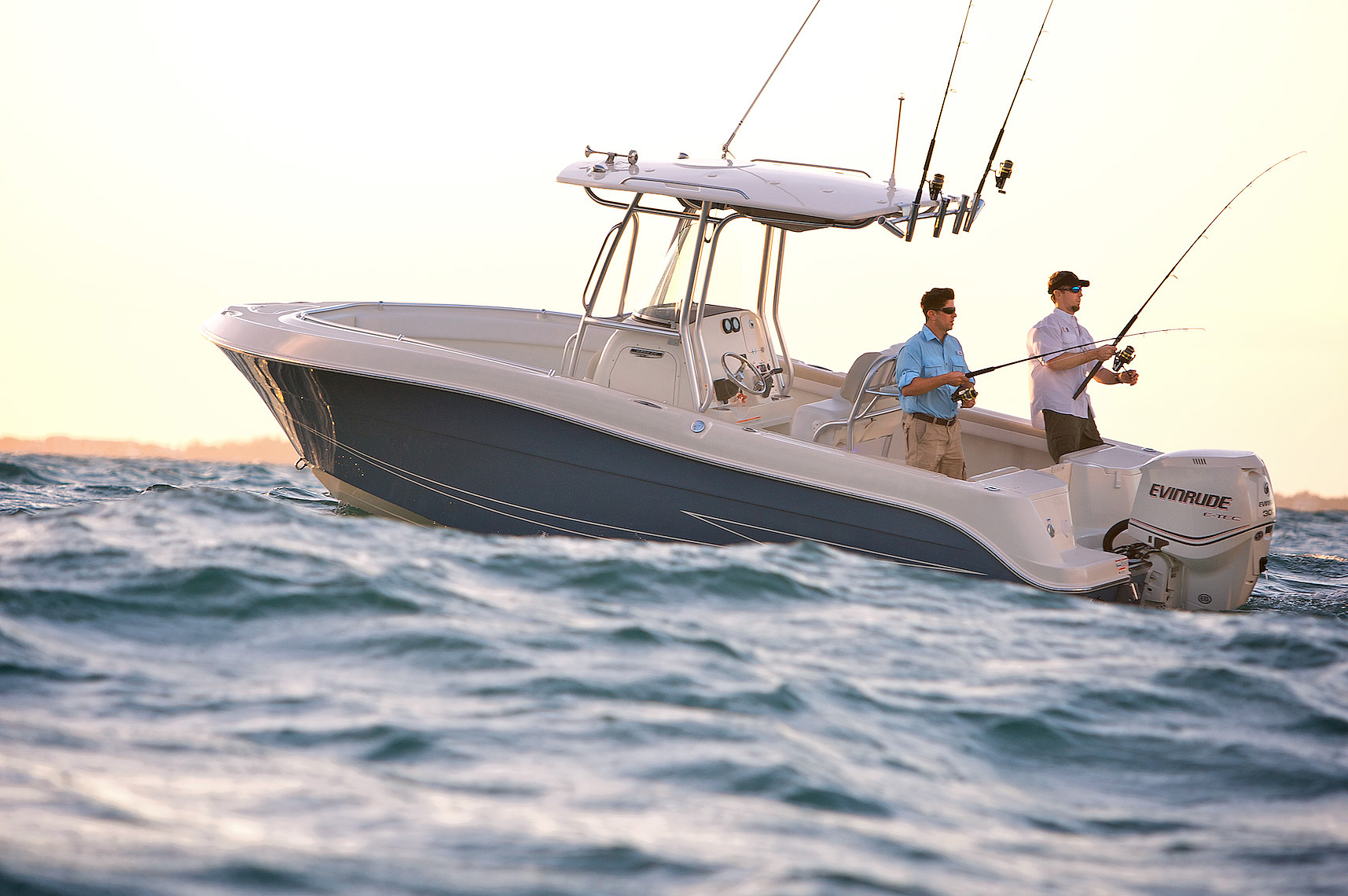 6829L_Robert_Holland_6829L_men fishing from small boat at dusk in Florida Keys, center console