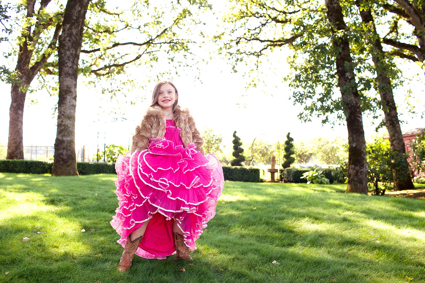 young girl in pink gown, fur and cowboy boots_Robert-Holland_MG_6666